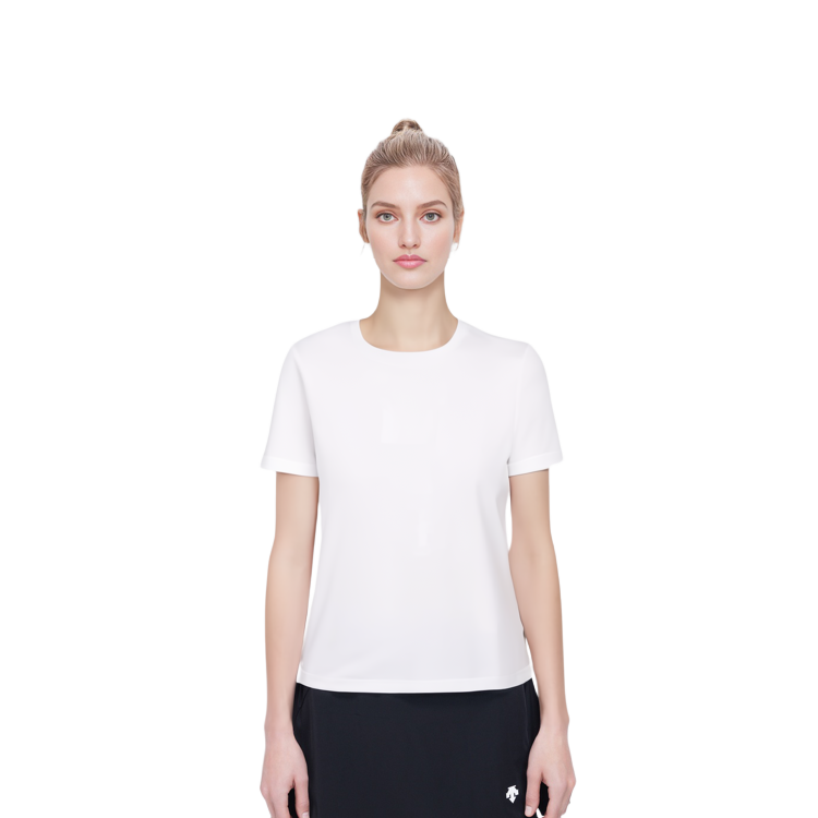 Lookbook (Women) Moncler White Logo Print Crew Neck T-Shirt 8063700-8390X-001