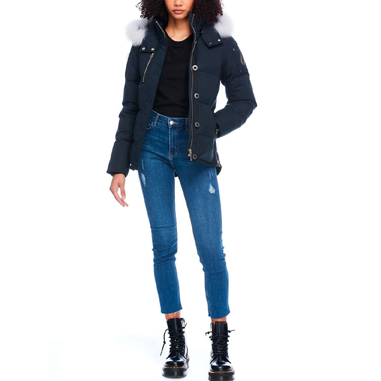 Lookbook (W) Moose Knuckles 3Q修身白狐毛连帽羽绒服FW21海军蓝冬季款夹克. MK2229L3Q-401