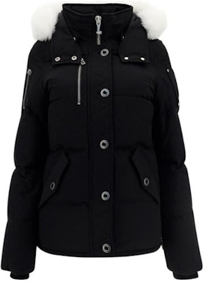 (W) Moose Knuckles 黑色鹅绒外套可拆帽子带标志补丁. M32LJ129S-1001 Order (W) Moose Knuckles 黑色鹅绒外套可拆帽子带标志补丁. M32LJ129S-1001