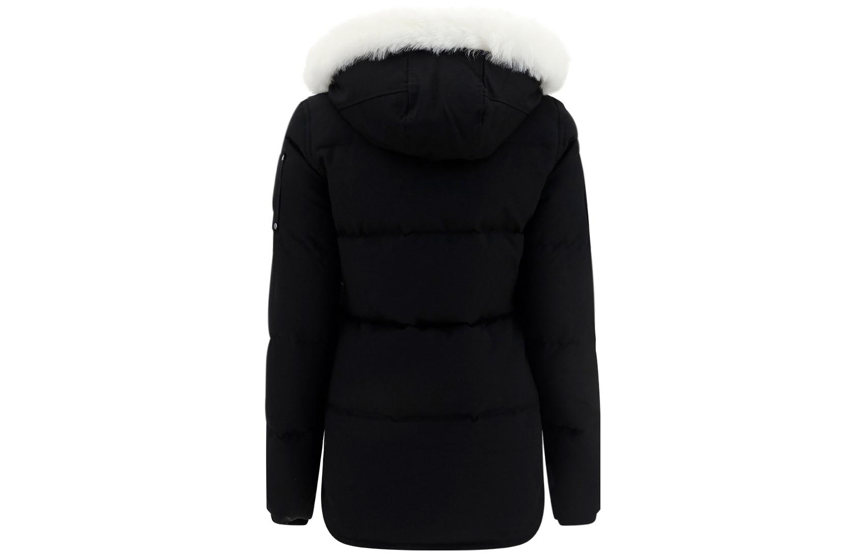 Lookbook (W) Moose Knuckles 黑色鹅绒外套可拆帽子带标志补丁. M32LJ129S-1001