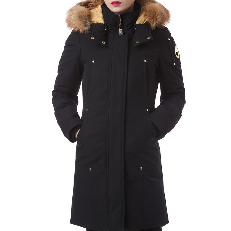 Purchase (W) Moose Knuckles 黑色羽绒服带毛领帽。 M39LP203GH-294