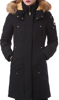 (W) Moose Knuckles 黑色羽绒服带毛领帽。 M39LP203GH-294 Purchase (W) Moose Knuckles 黑色羽绒服带毛领帽。 M39LP203GH-294