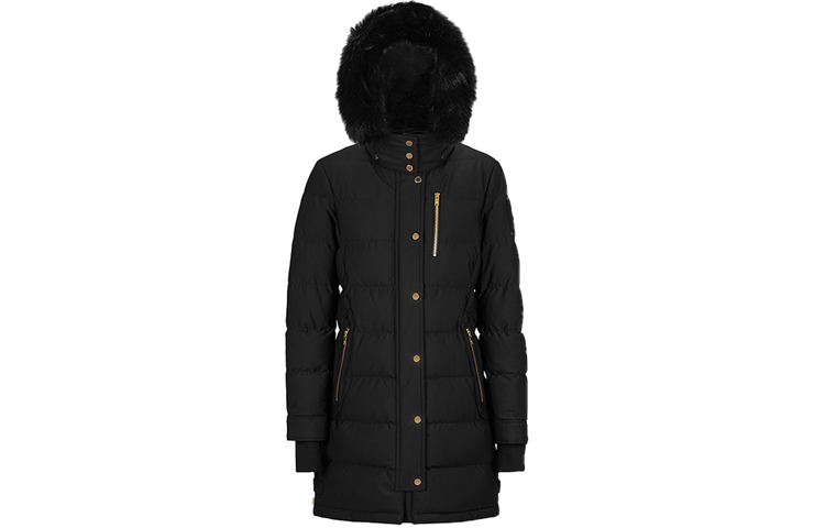 (Women) Moose Knuckles  Black Down Jacket with Logo and Fur Collar. M31LP222G-291