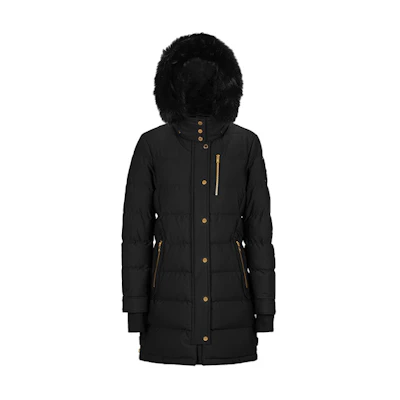(Women) Moose Knuckles Black Down Jacket with Logo and Fur Collar. M31LP222G-291