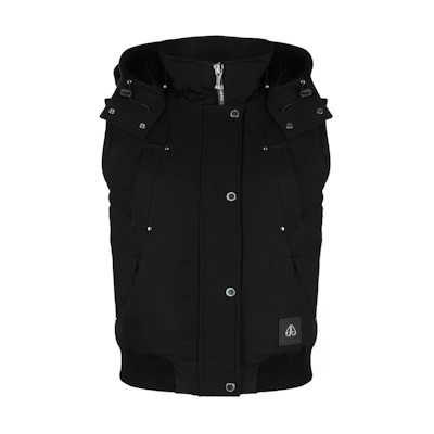 (Women) Moose Knuckles Black Logo Patch Hooded Vest FW22. M32LV477N-292