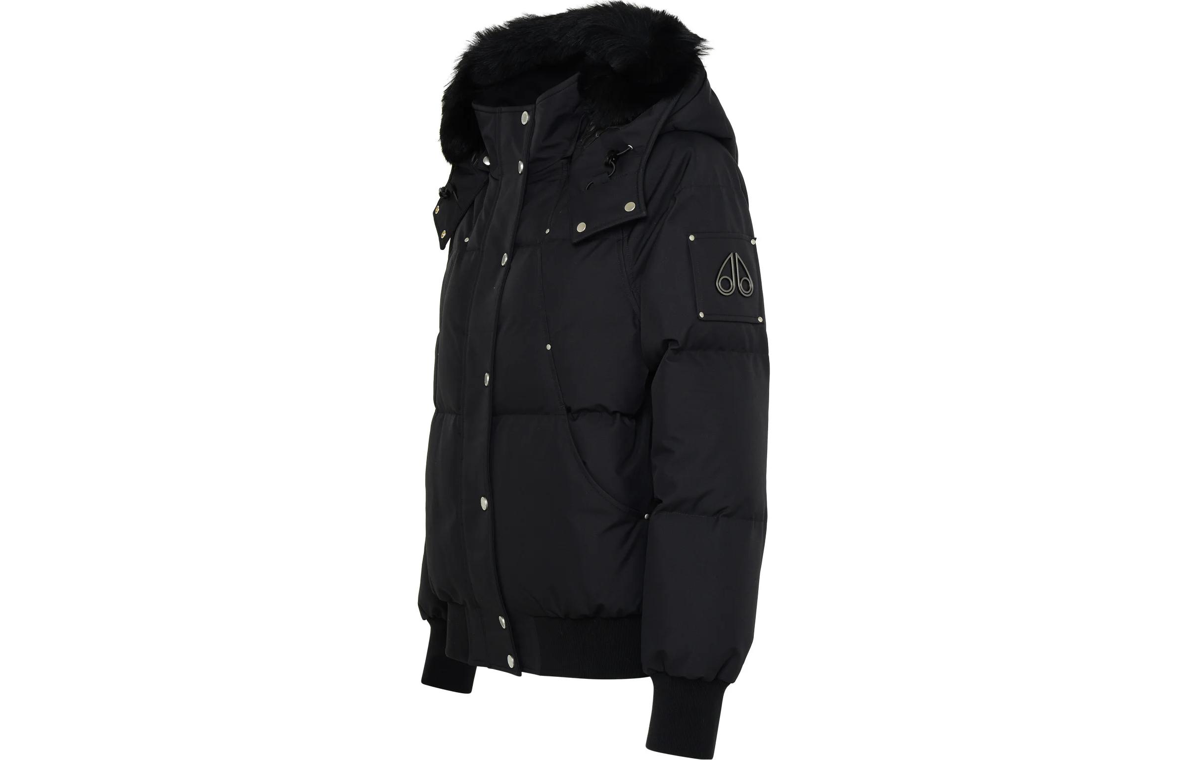 Shop (W) Moose Knuckles 黑色寬鬆連帽羽絨外套大衣。 M33LB017S-305