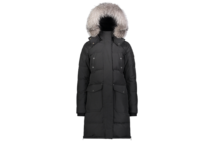 (Women) Moose Knuckles  Black Mid-Length Hooded Down Jacket - CAUSAPCAL. M39LP211-310