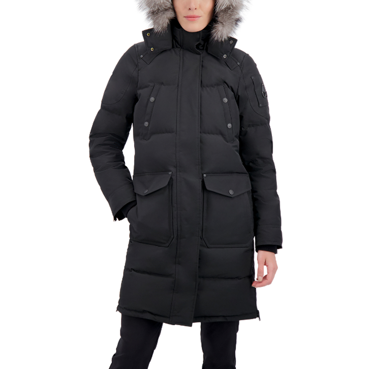 Sizing (W) Moose Knuckles 黑色中长款连帽羽绒夹克 - CAUSAPCAL. M39LP211-310