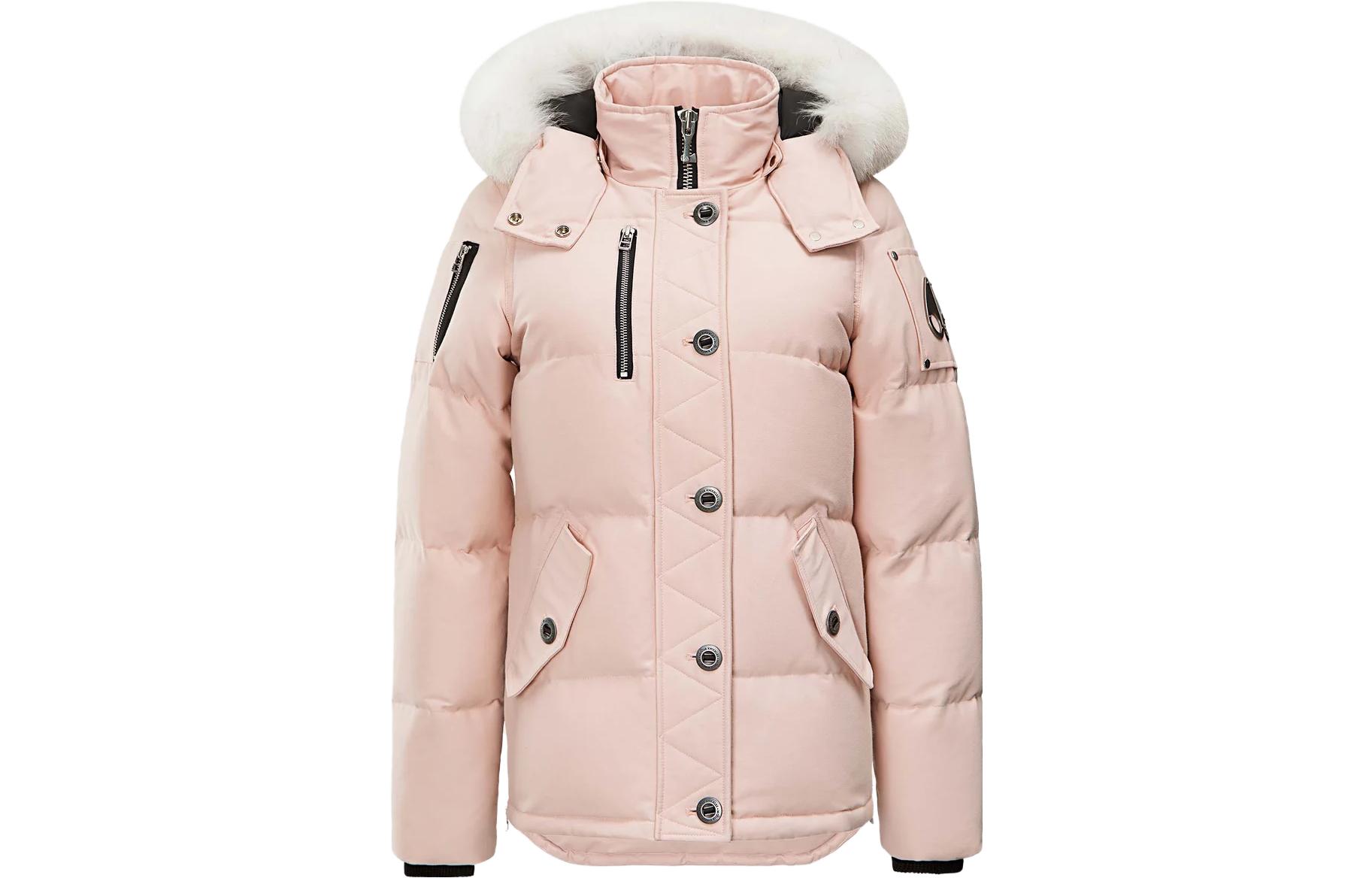 (Women) Moose Knuckles  Pink Solid Color Zip-Up Hoodie Jacket. M32lJ129S-3227