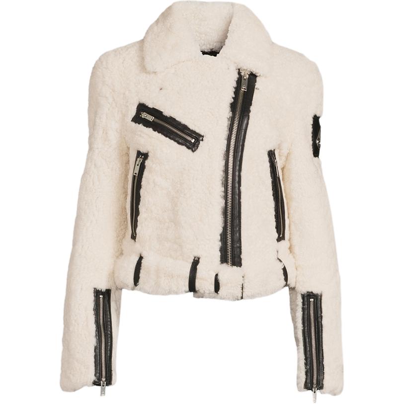 (Women) Moose Knuckles  Truite River Shearling Zip-Up Jacket in Solid Color. M31LL331-155