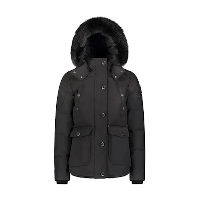 (Women) Moose Knuckles Anguille Black Down Jacket Black Fur Trim Hooded Slim Fit. M39LJ113-291
