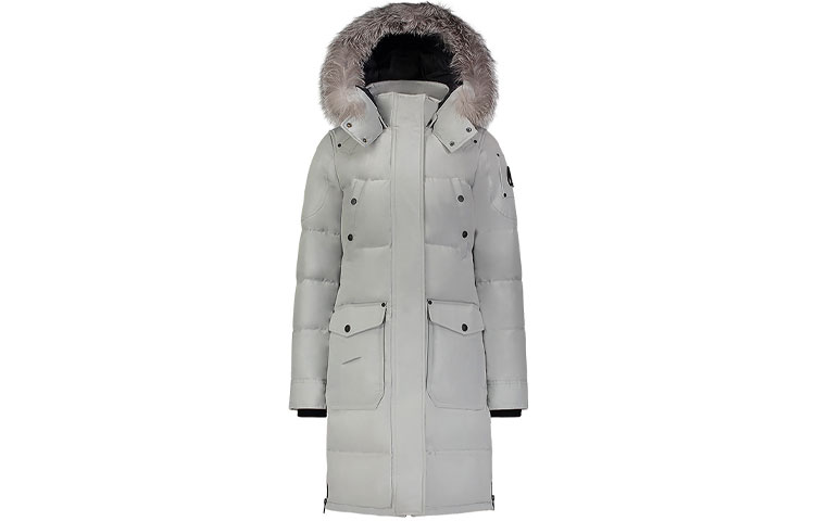 (Women) Moose Knuckles Causapcal  Mid-Length Hooded Down Jacket Light Gray M39LP211-217