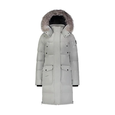 (Women) Moose Knuckles Causapcal Mid-Length Hooded Down Jacket Light Gray M39LP211-217