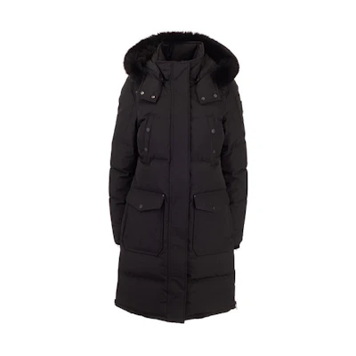 (Women) Moose Knuckles Causapcal Mid-Length Hooded Down Jacket Black. M39LP211-291
