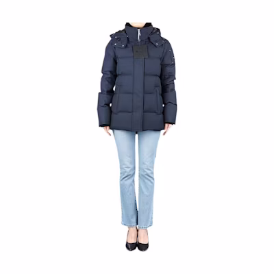 (Women) Moose Knuckles CLOUD 3Q Navy Blue Logo Zip-Up Hoodie Jacket M32LJ179N-833