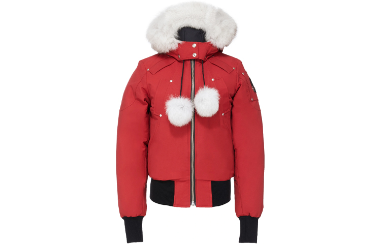 (Women) Moose Knuckles Debbie Bomber  Puffer Jacket with Fur Deep Red Colorblock. MK2002LB-704