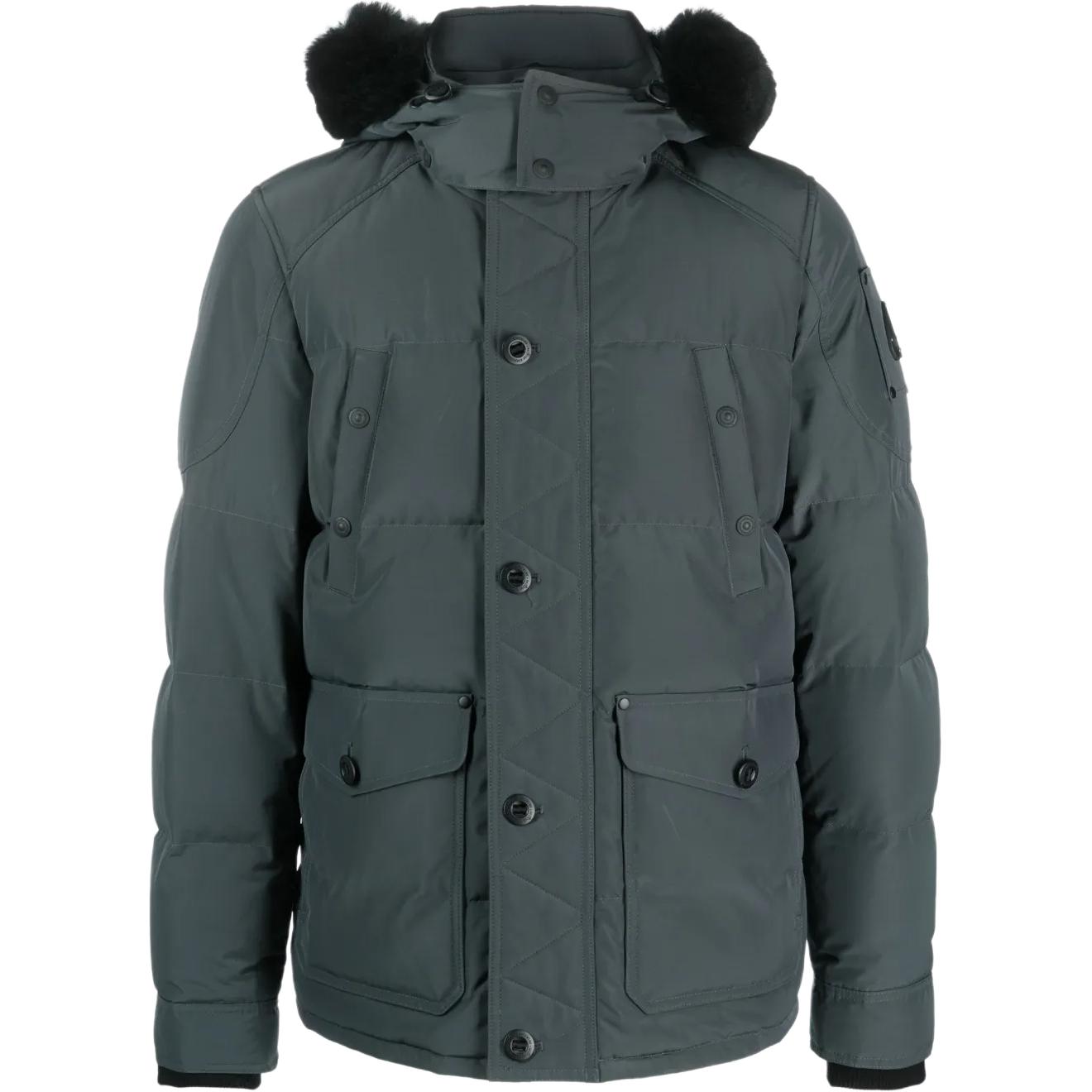 (Women) Moose Knuckles Forest Green Puffer Jacket with Solid Logo and Hoodie M33MJ122S-1197