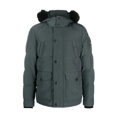 (Women) Moose Knuckles Forest Green Puffer Jacket with Solid Logo and Hoodie M33MJ122S-1197