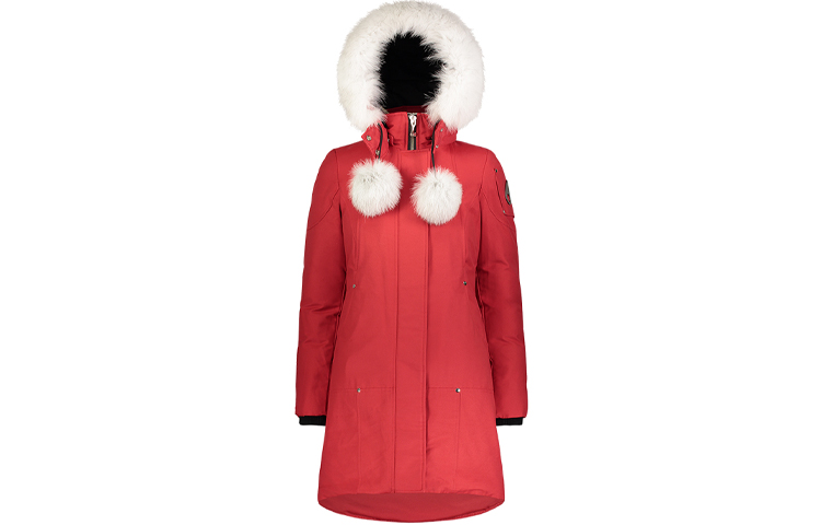 (Women) Moose Knuckles FW21 Stirling Classic Logo Red Mid-Length Parka with Fur Trim Women. MK2003LP-704