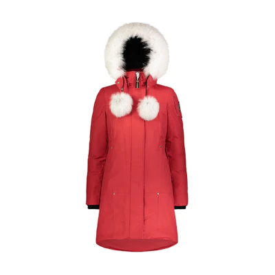 (Women) Moose Knuckles FW21 Stirling Classic Logo Red Mid-Length Parka with Fur Trim Women. MK2003LP-704