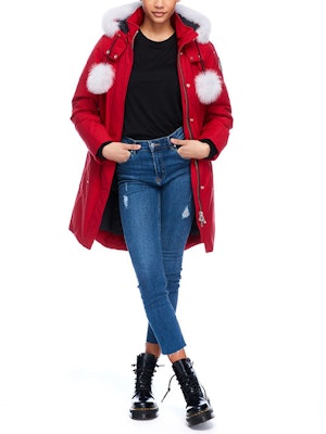 (W) 무스너클 FW21 스털링 클래식 로고 레드 여성용 퍼 트림 미드기장 파카. MK2003LP-704 Lookbook (W) 무스너클 FW21 스털링 클래식 로고 레드 여성용 퍼 트림 미드기장 파카. MK2003LP-704