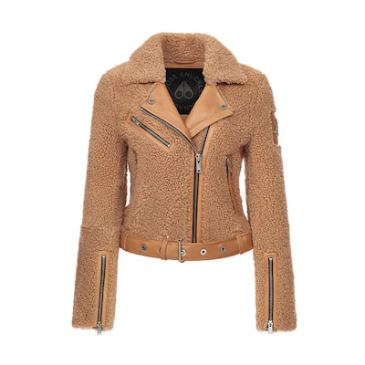 (Women) Moose Knuckles FW21 Truite River Shearling Biker Jacket Caramel M31LL331-291