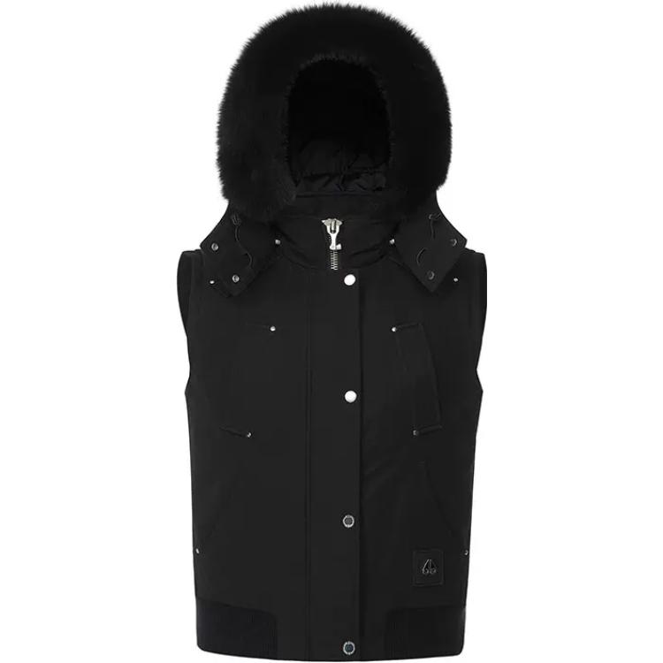 Order (W) Moose Knuckles FW22 黑色连帽羽绒背心 直筒拉链设计. M32LV47708