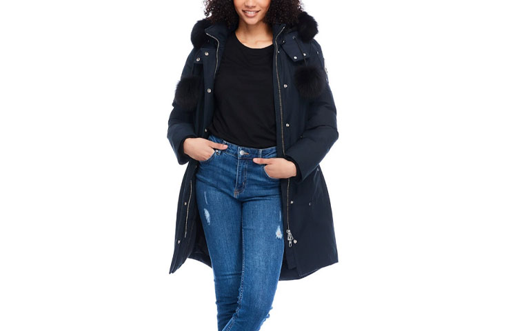 (Women) Moose Knuckles FW23 Stirling  Navy Parka with Detachable Hood and Logo. MK2003LP-402