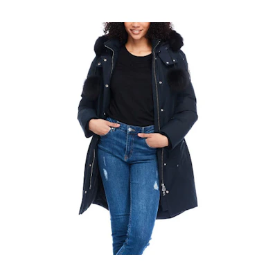 (Women) Moose Knuckles FW23 Stirling Navy Parka with Detachable Hood and Logo. MK2003LP-402