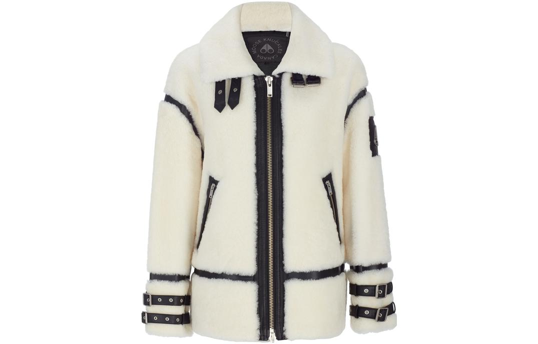 (Women) Moose Knuckles Scissor Golden FW22  Ivory White Bomber Jacket. M32LJ285