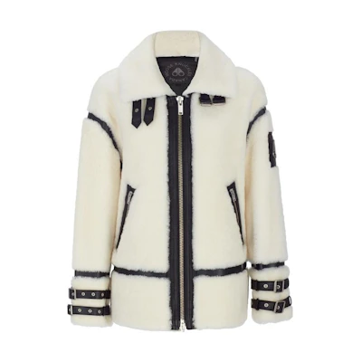 (Women) Moose Knuckles Scissor Golden FW22 Ivory White Bomber Jacket. M32LJ285