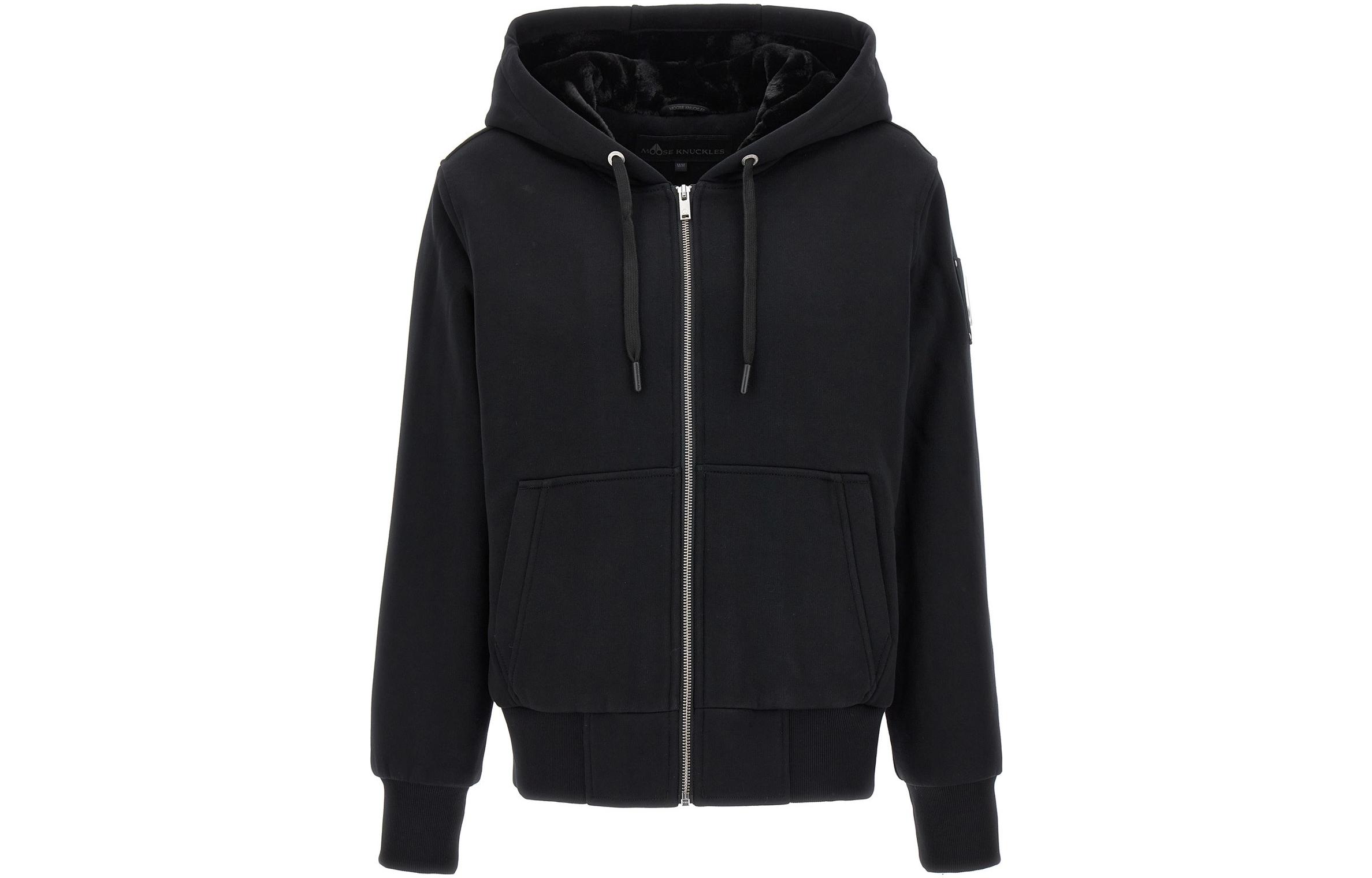 (Women) Moose Knuckles SS23  Black Solid Color Hoodie with Pockets. M33LS636-292