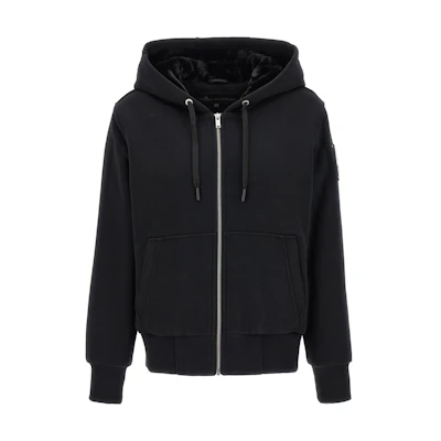 (Women) Moose Knuckles SS23 Black Solid Color Hoodie with Pockets. M33LS636-292