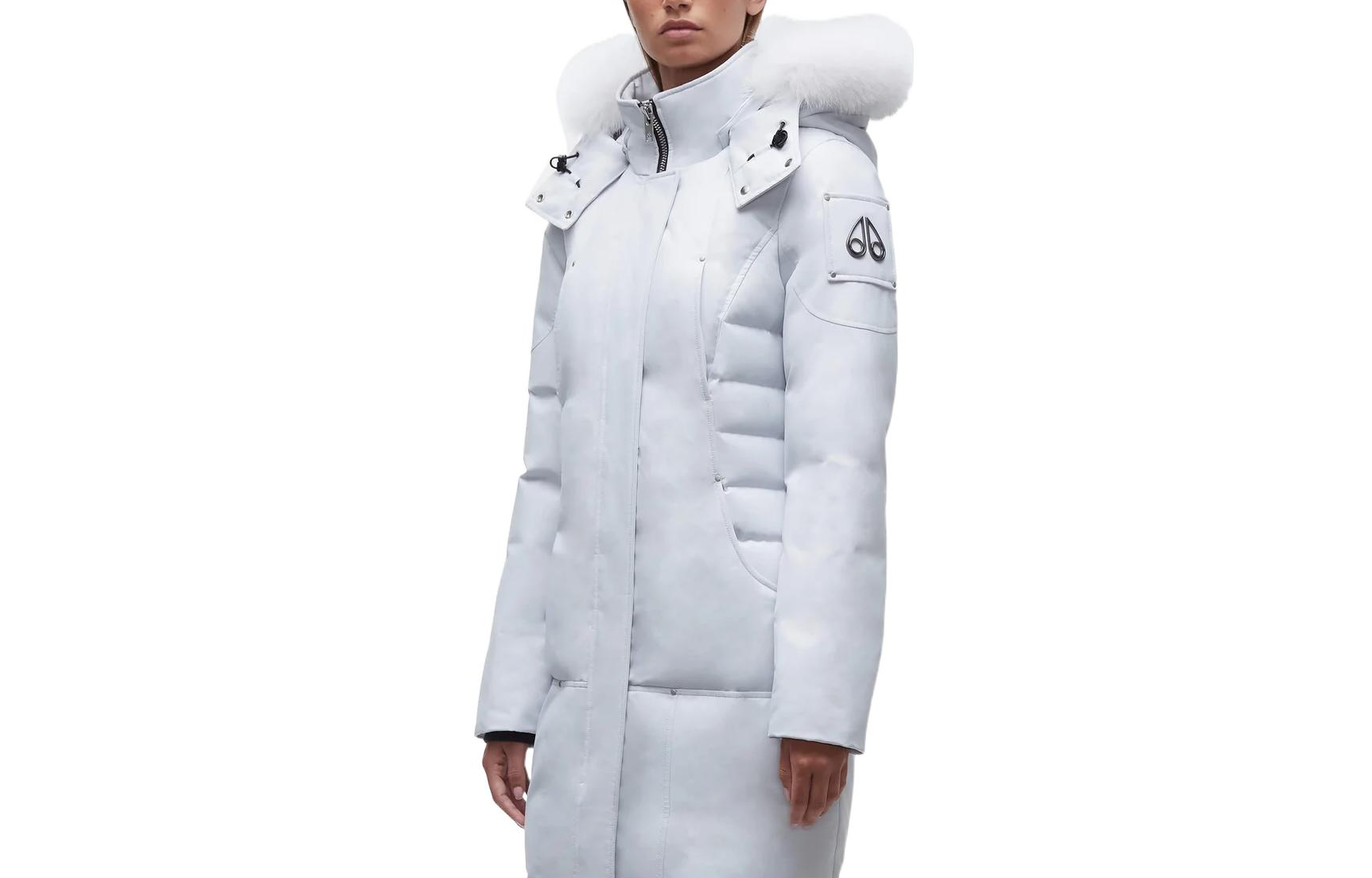 (Women) Moose Knuckles SS23  Solid Hooded Zip Puffer Jacket Grey M32LP223-980