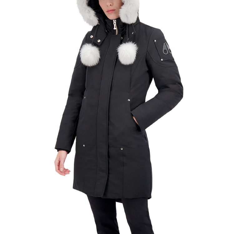 Sizing (W) Moose Knuckles女款Stirling经典黑色羽绒服可拆卸毛领外套。 MK2003LP-290