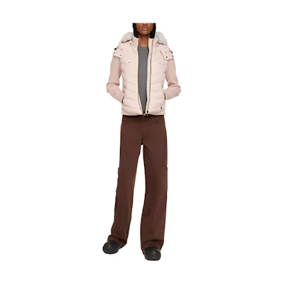 (Women) Moose Knuckles Valencia Hybrid Knit Shearling Zip Hoodie Jacket Women Grey Rose M33LJ142S-3227
