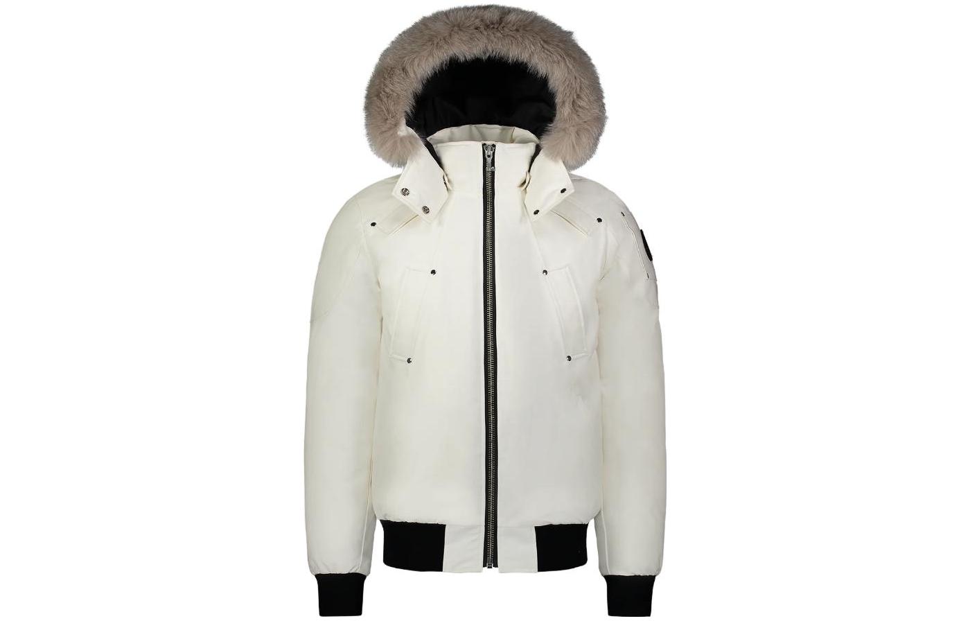 (Women) Moose Knuckles White Waterproof Hooded Down Jacket with Logo Design MK2000MB-864