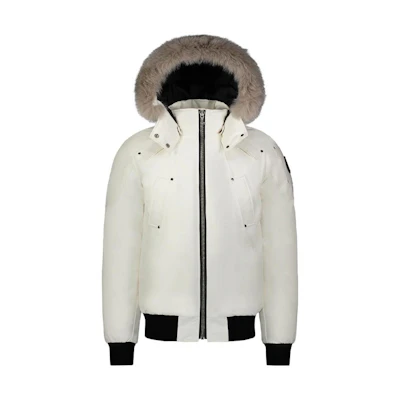 (Women) Moose Knuckles White Waterproof Hooded Down Jacket with Logo Design MK2000MB-864