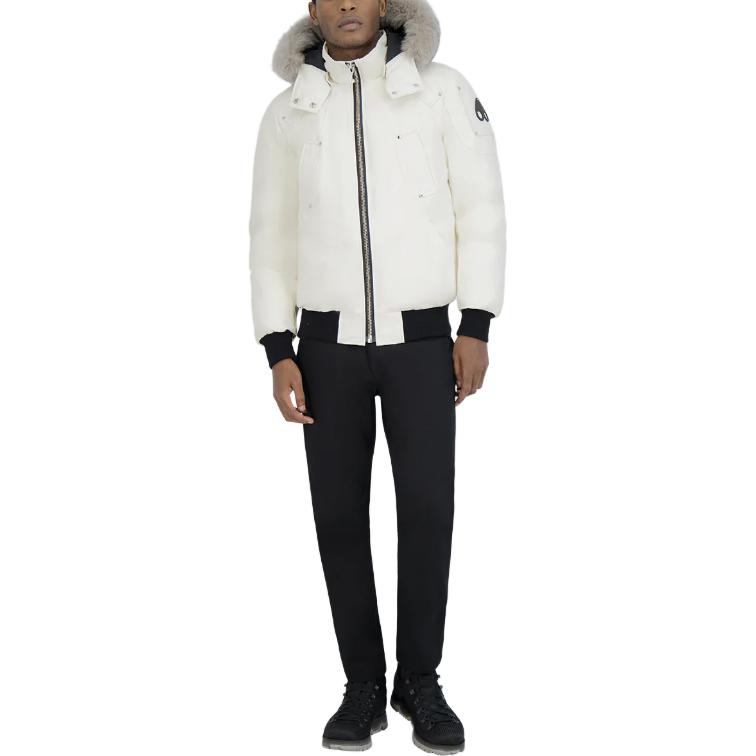 Lookbook (W) Moose Knuckles 白色防水連帽羽絨外套 帶有標誌設計 MK2000MB-864