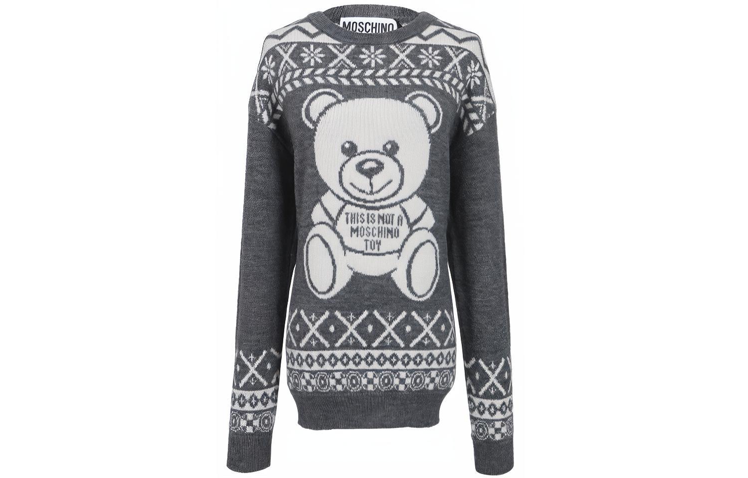 (Women) Moschino  Bear Print Crewneck Pullover Sweater - Gray A0936-5504-A1507