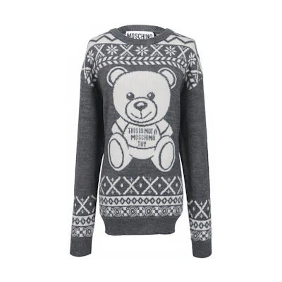 (Women) Moschino Bear Print Crewneck Pullover Sweater - Gray A0936-5504-A1507