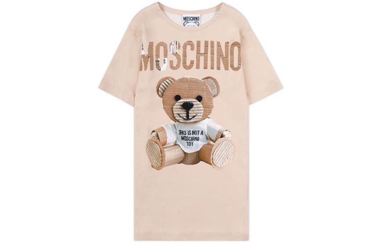(Women) MOSCHINO  Beige Teddy Bear Graphic T-Shirt Dress Short Sleeve V0449-5465-1081