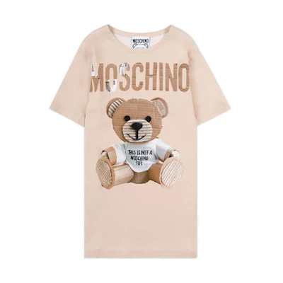 (Women) MOSCHINO Beige Teddy Bear Graphic T-Shirt Dress Short Sleeve V0449-5465-1081