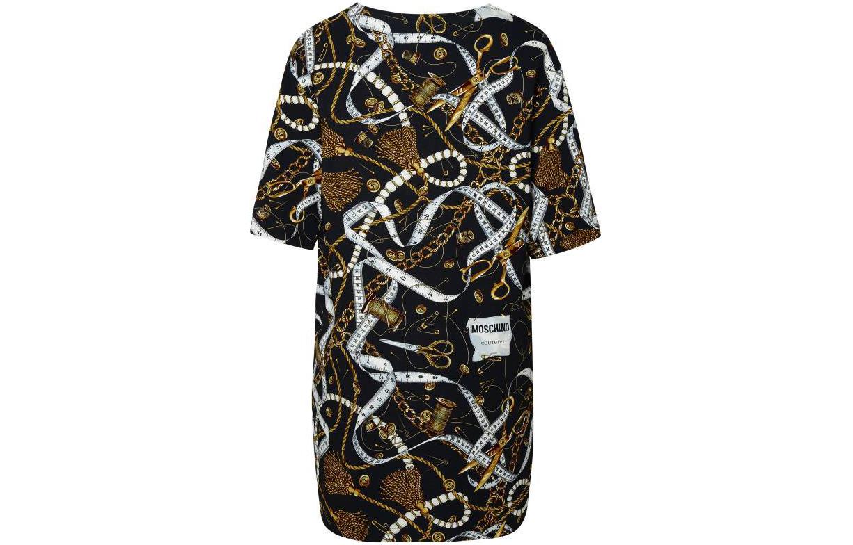 Order (W) MOSCHINO Vestido Negro Estampado Total Manga Corta y Largo Medio. J0461-5555-1555