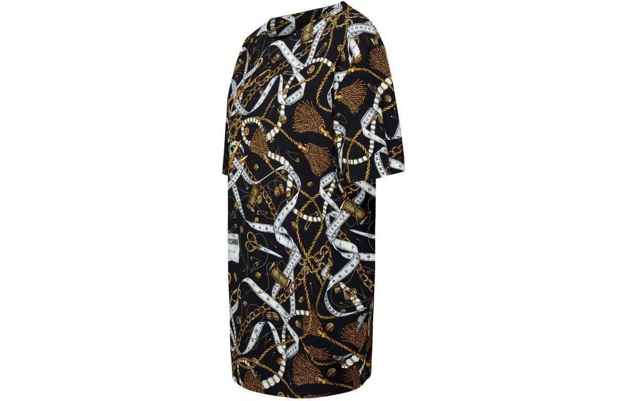 Shop (W) MOSCHINO Vestido Negro Estampado Total Manga Corta y Largo Medio. J0461-5555-1555