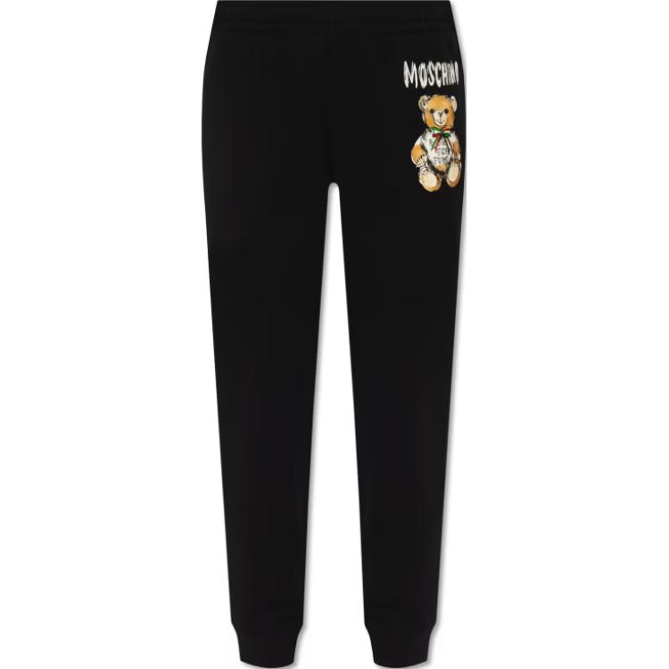 (Women) MOSCHINO  Black Elastic Waist Graphic Print Jogger Pants. V0340-0528-1555