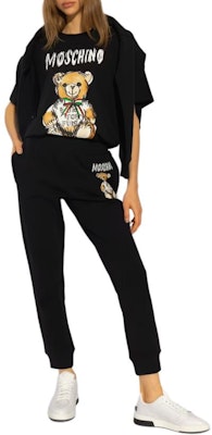 (W) 모스키노 블랙 엘라스틱 웨이스트 그래픽 프린트 조거 팬츠. V0340-0528-1555 Shop (W) 모스키노 블랙 엘라스틱 웨이스트 그래픽 프린트 조거 팬츠. V0340-0528-1555