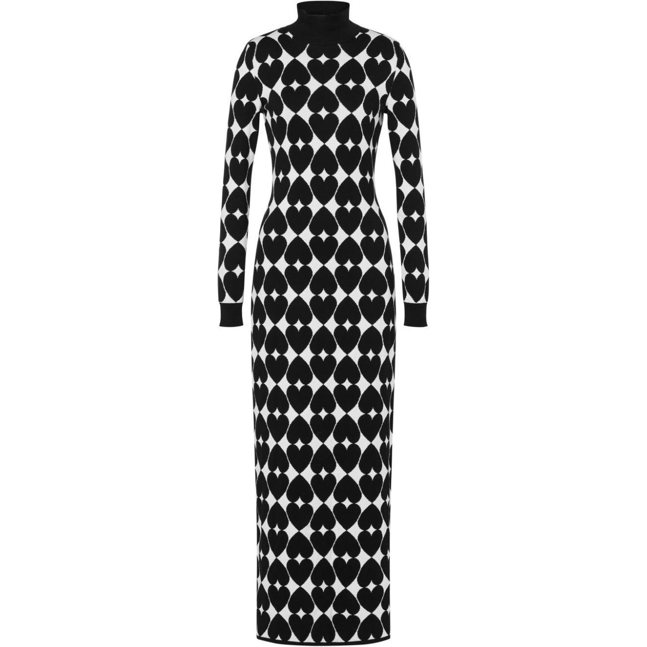 (Women) Moschino  Black Heart Ribbed Long Sleeve Dress J04915506-BLACK