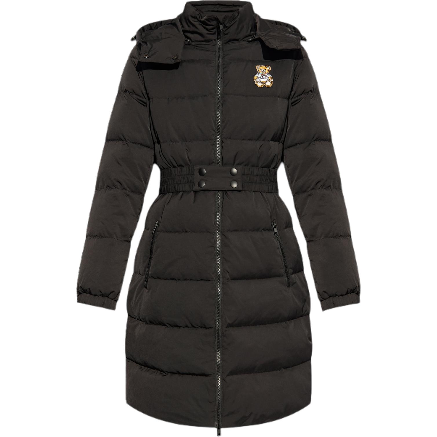 (Women) MOSCHINO  Black Hooded Long Sleeve Zip Jacket with Logo Design. A0612-5516-0555