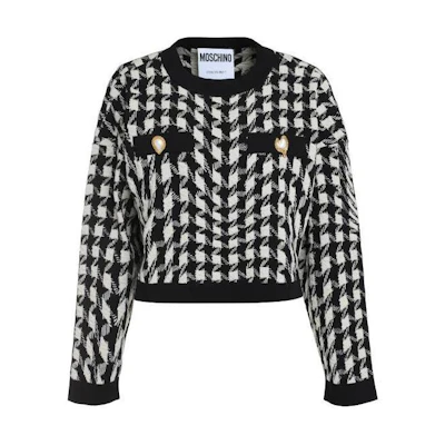 (Women) MOSCHINO Black Houndstooth Loose Fit Knit Pullover Sweater. 0907-5402-1555